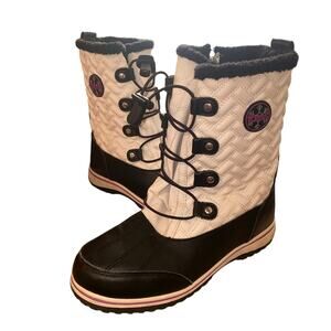 Totes Makenzie Snow Boots Girls/Women 6M Black White Quilted Lined Lace Up